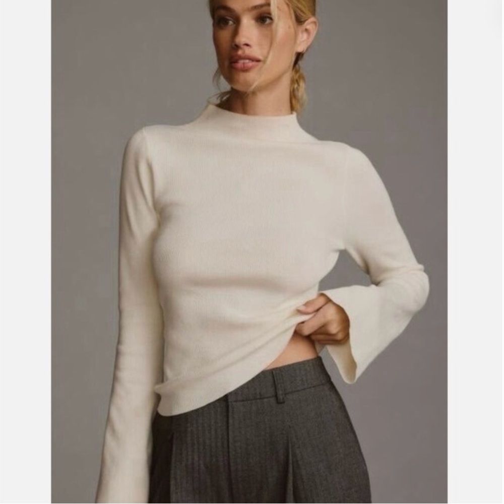 Maeve from Anthropologie Ivory Bell Sleeve Sweater